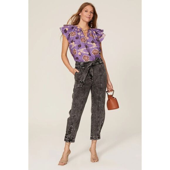 Ulla Johnson Women's Ella Flutter Sleeve Pullover Top in Purple Zinnia Size 8 - Picture 7 of 16